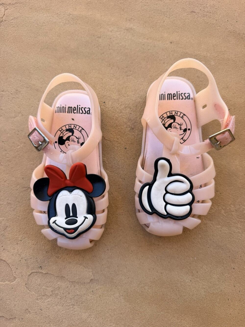 Mini Melissa Minnie Mouse Thumbs Up Pink Flat Sandals Size 8